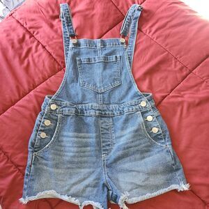 Copper Key Denim Overalls Shorts Junior Size 7 Cut Off Slightly Distressed Blue